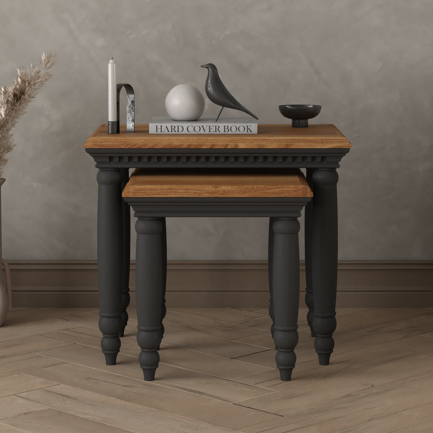 Francis Oak and Charcoal Grey Painted Nest Of Tables
