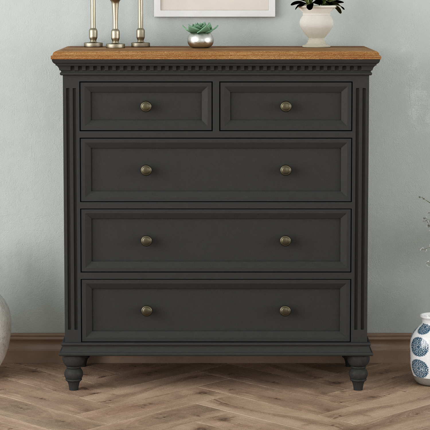 Francis Oak And Charcoal Grey Painted 2 Over 3 Chest Of Drawers