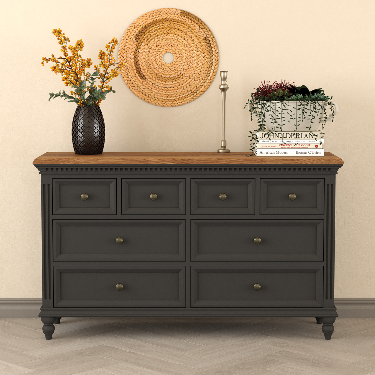 Francis Oak And Charcoal Grey Painted Wide Chest Of Drawers
