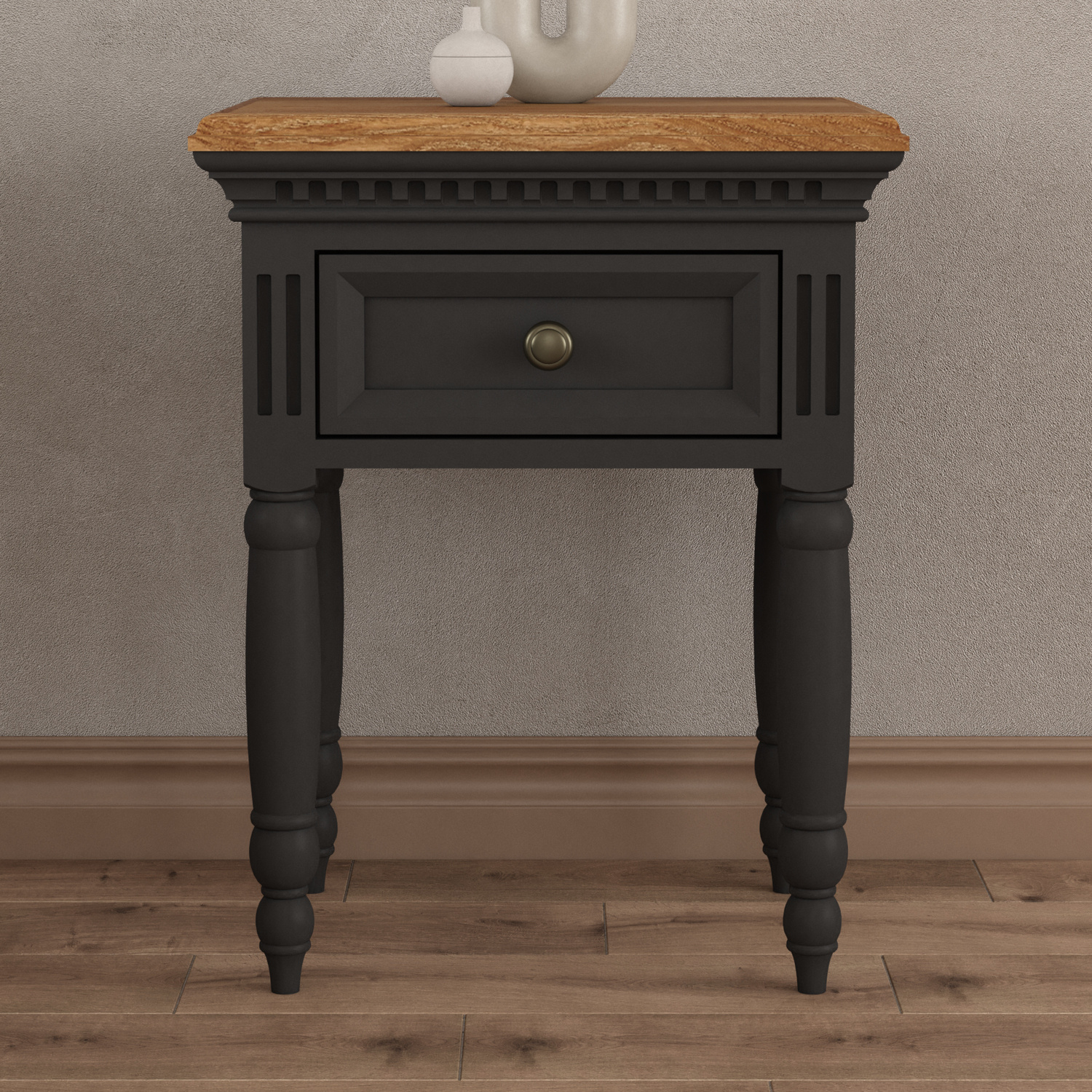Francis Oak and Charcoal Grey Painted Bedside Table