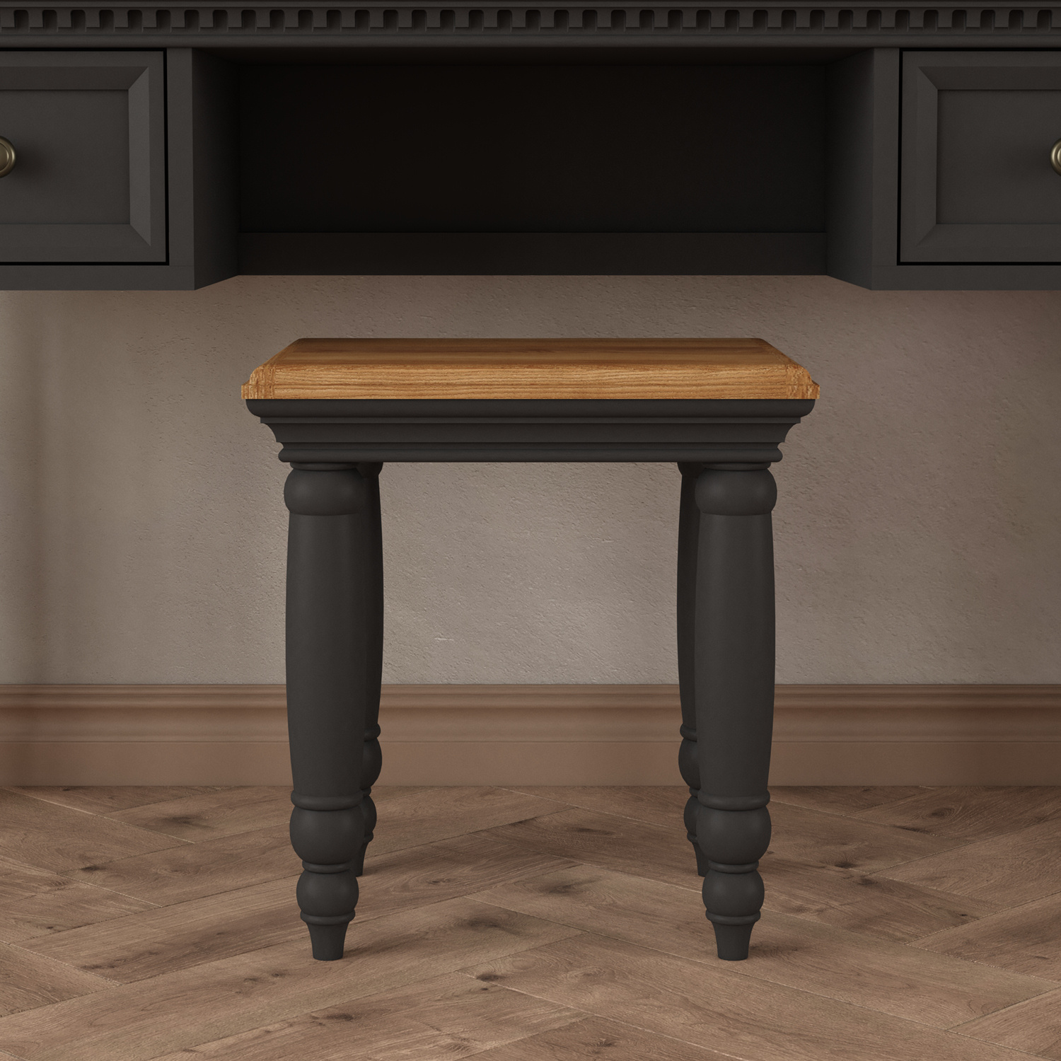 Francis Oak And Charcoal Grey Painted Dressing Table Stool