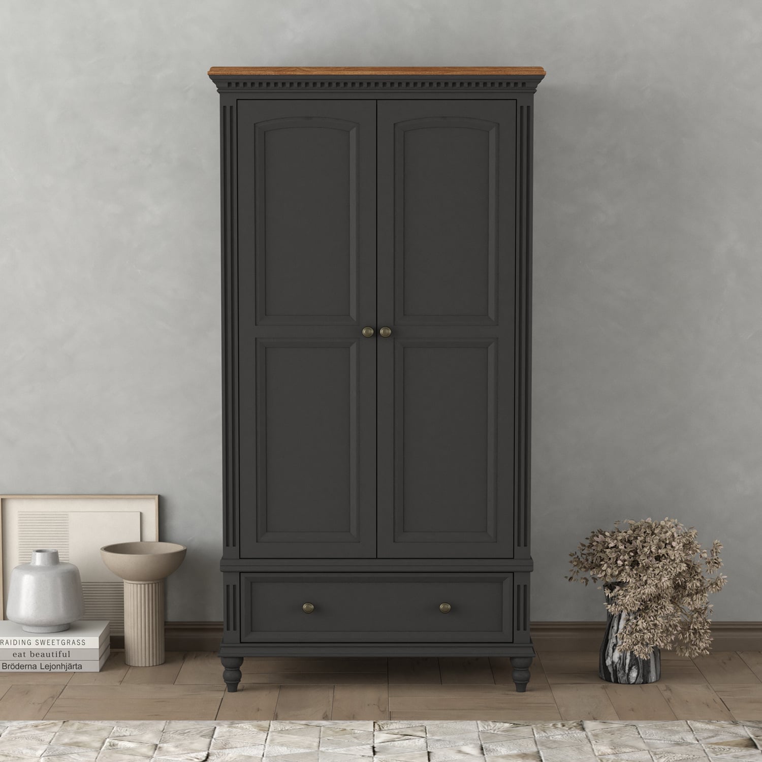 Francis Oak And Charcoal Grey Painted Double Wardrobe