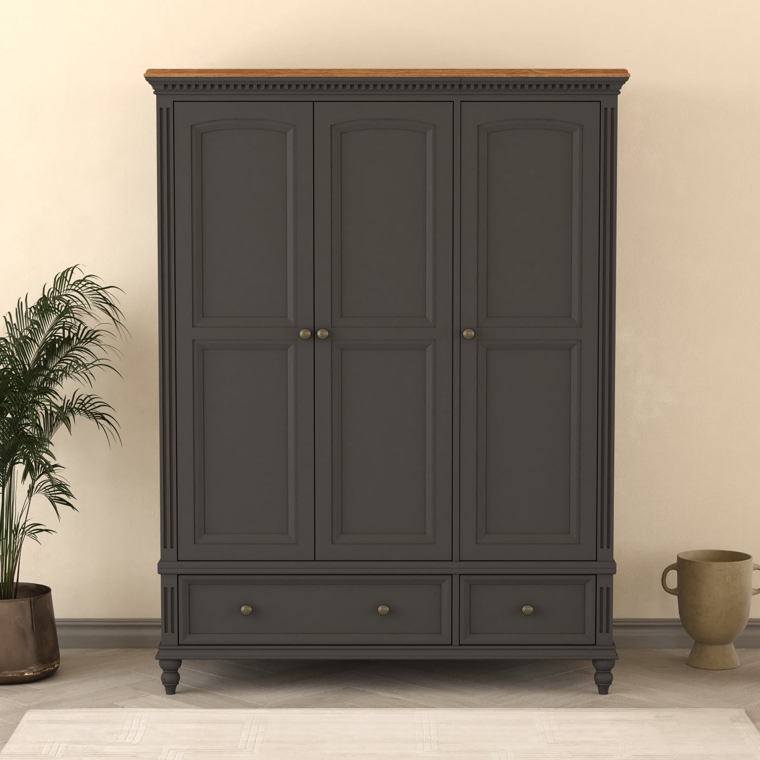 Francis Oak And Charcoal Grey Painted Triple Wardrobe
