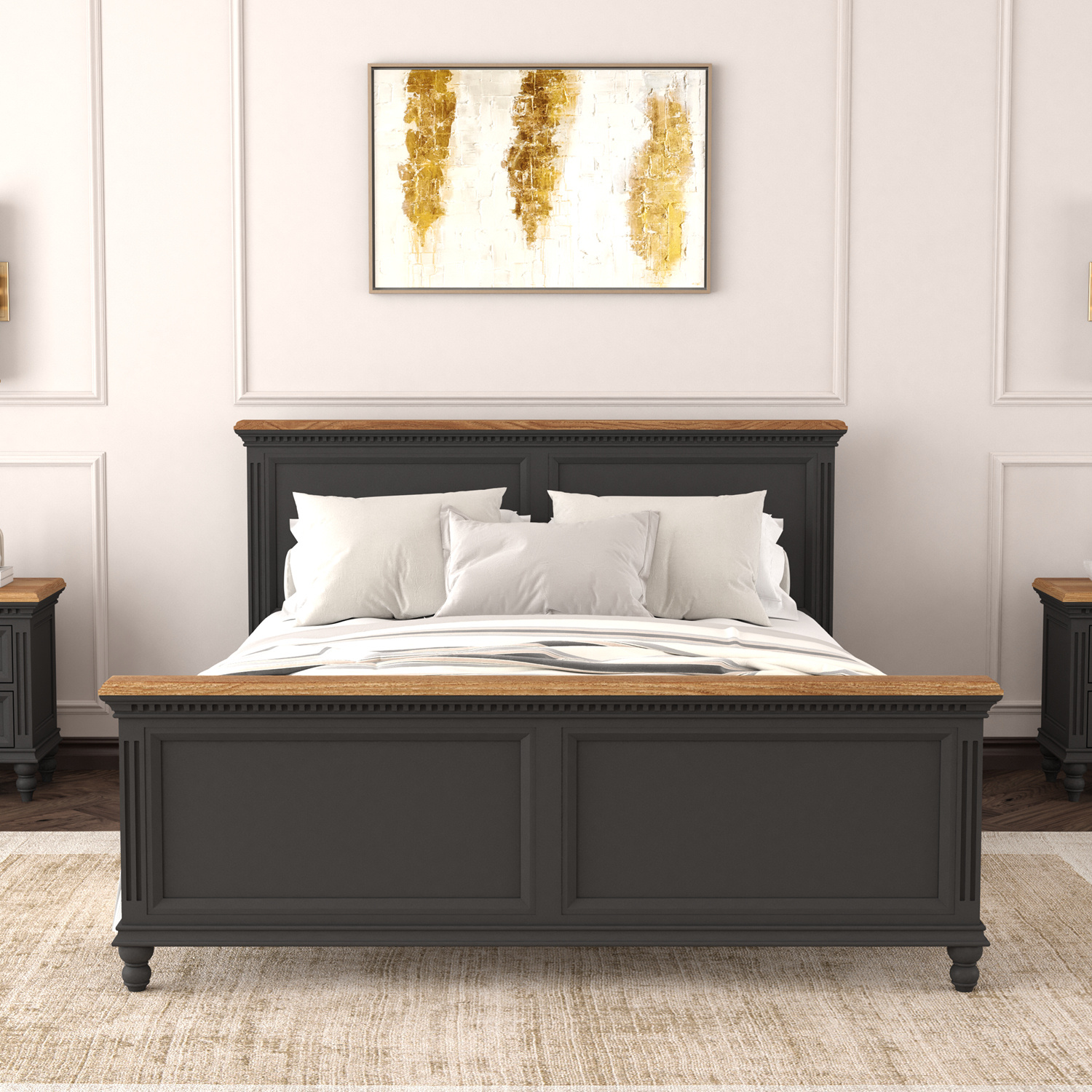 Francis Oak and Charcoal Grey Painted Super King Bed