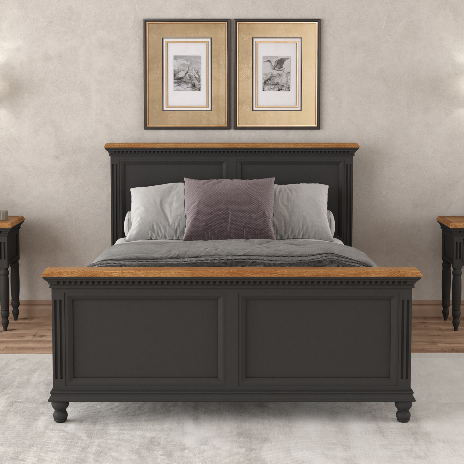Francis Oak and Charcoal Grey Painted Double Bed