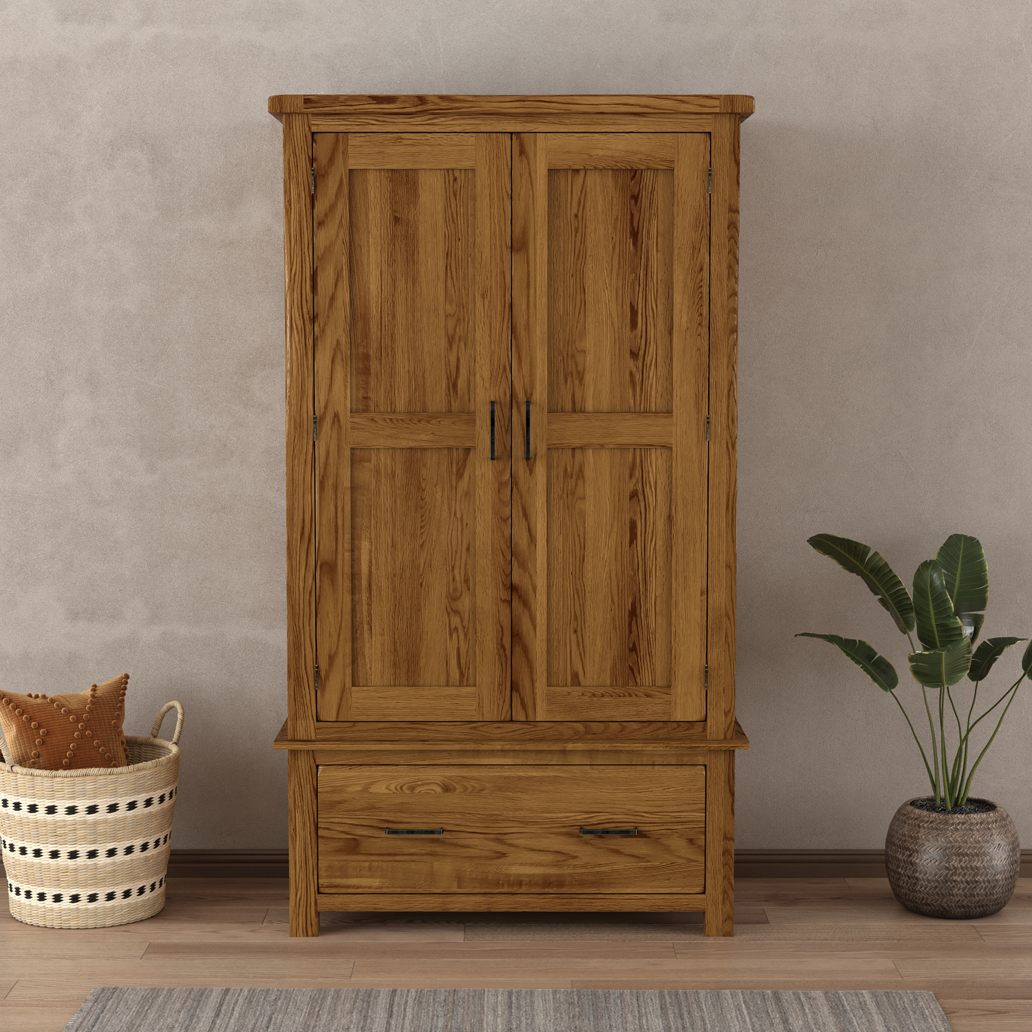 Harrogate Rustic Solid Oak Double Wardrobe