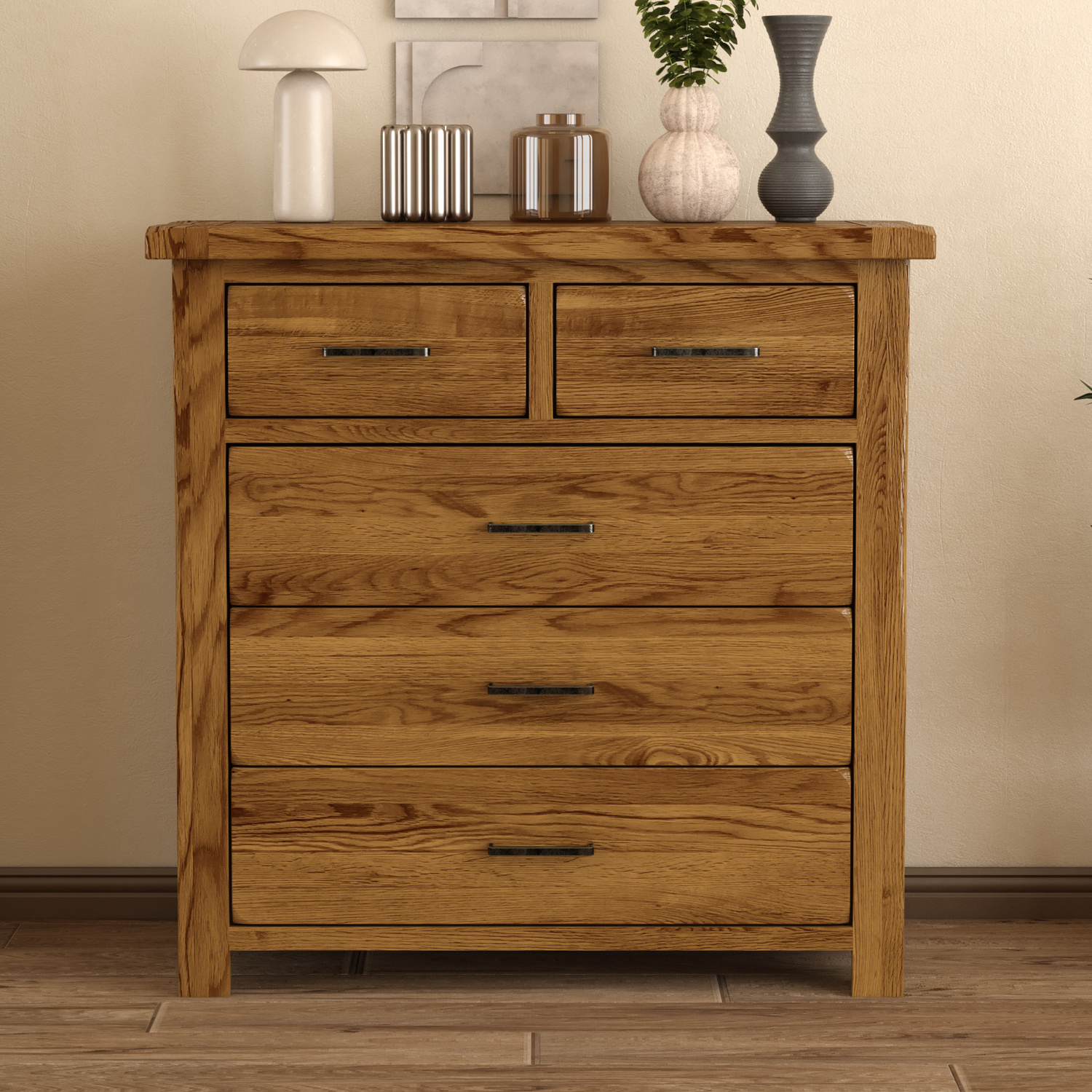 Harrogate Rustic Solid Oak 2 Over 3 Chest Of Drawers