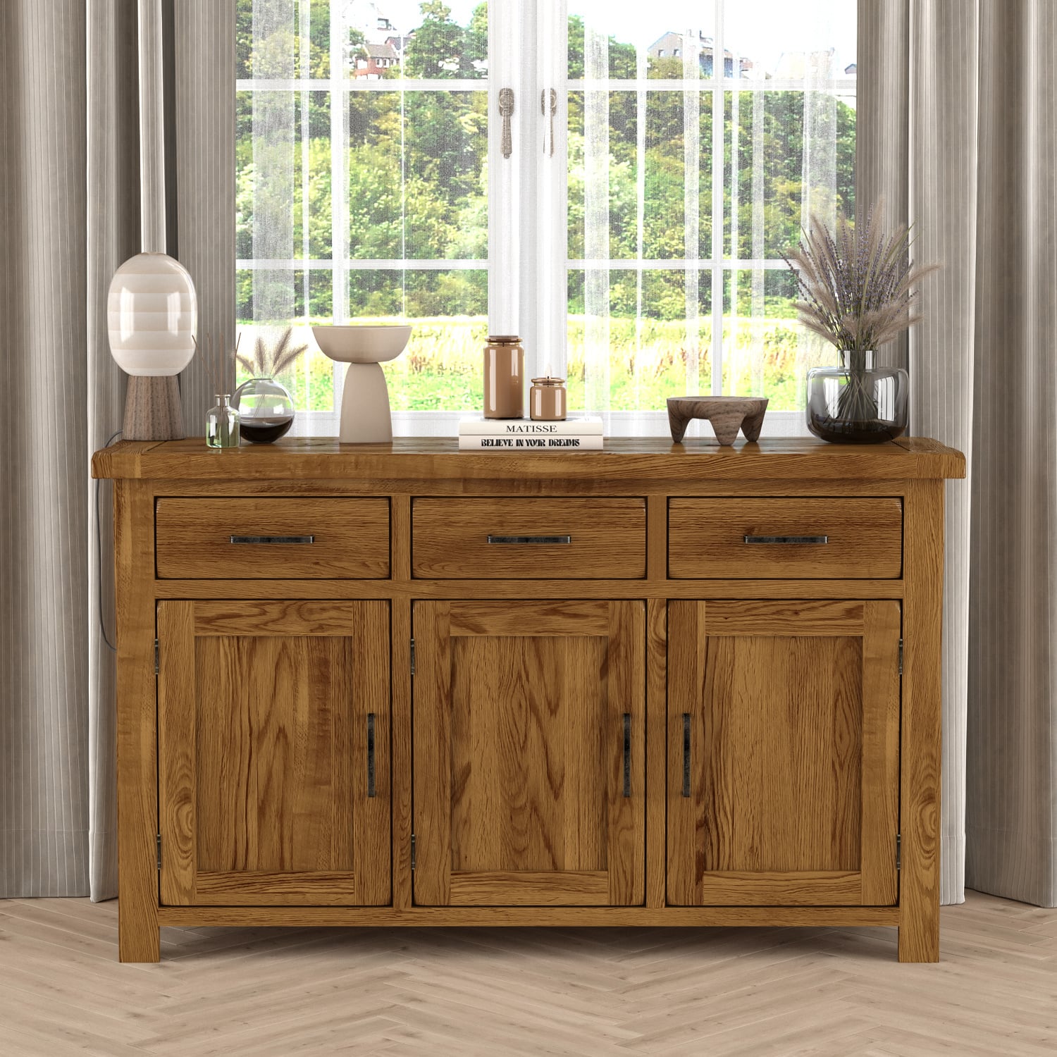 Harrogate Rustic Solid Oak Large Sideboard