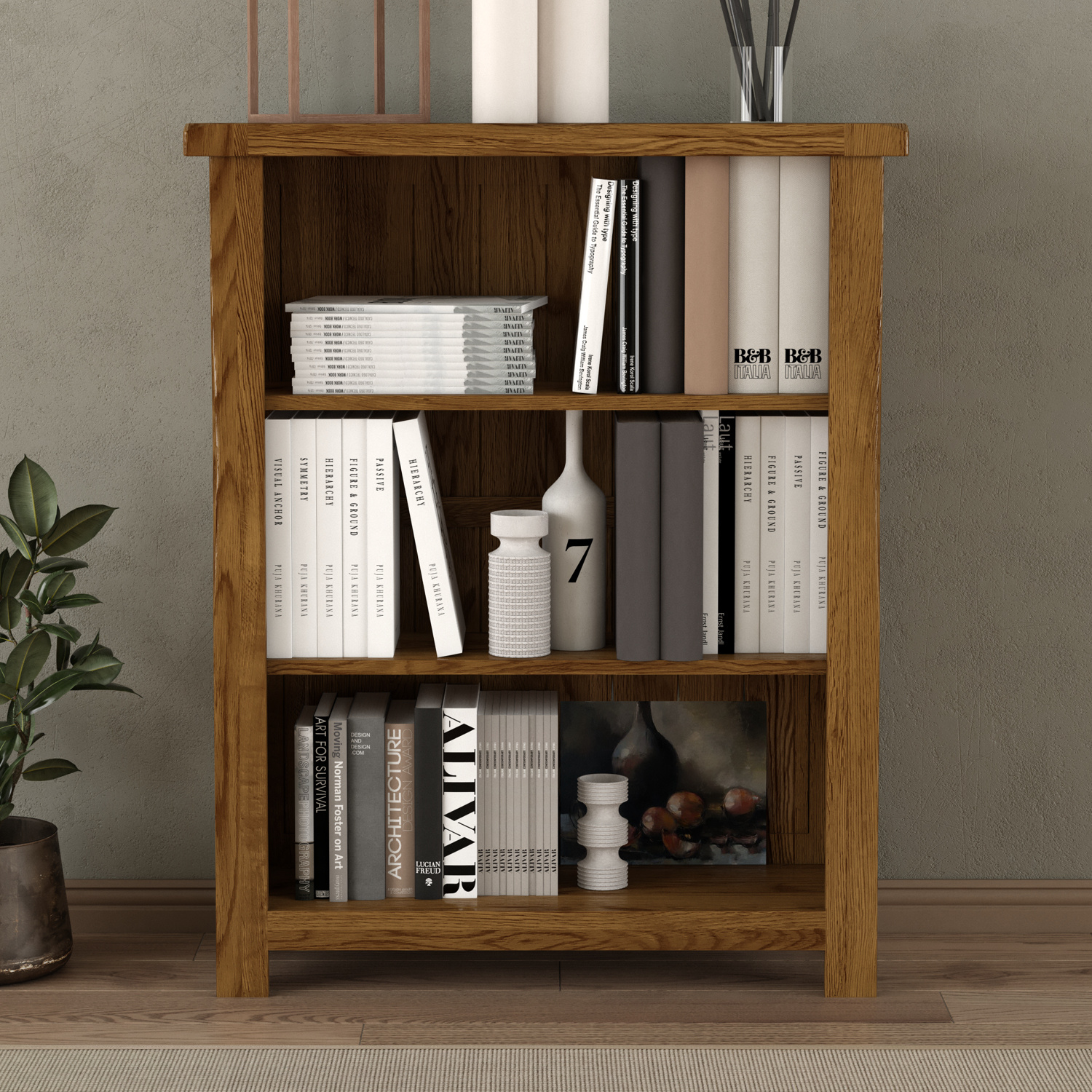 Harrogate Rustic Solid Oak Small Bookcase