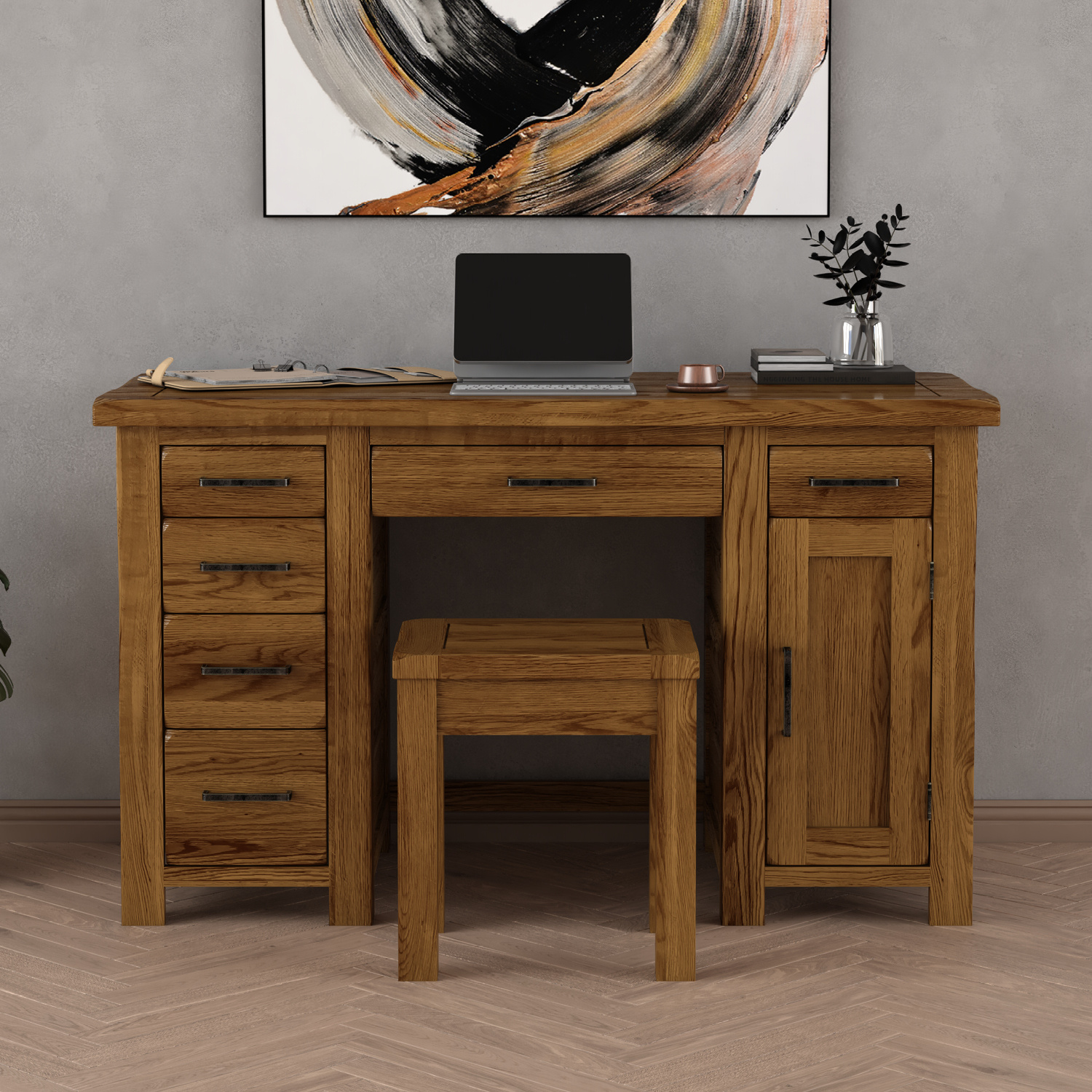 Harrogate Rustic Solid Oak Computer Desk