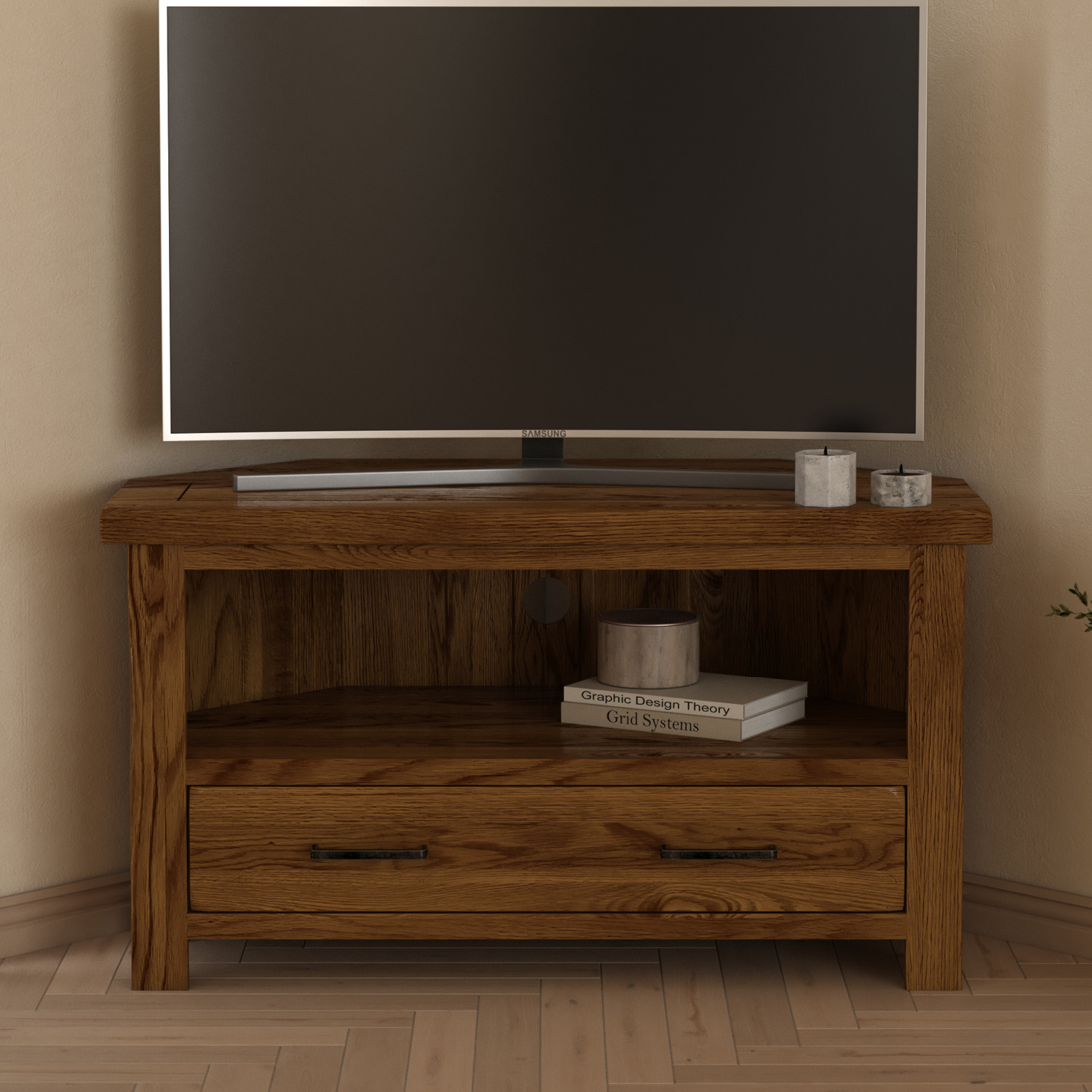 Harrogate Rustic Solid Oak Corner Tv Cabinet