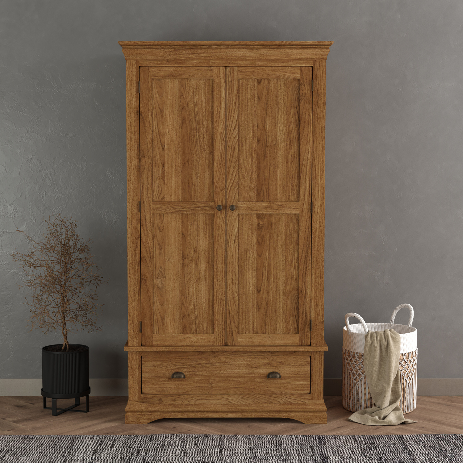 Burford Rustic Solid Oak Double Wardrobe