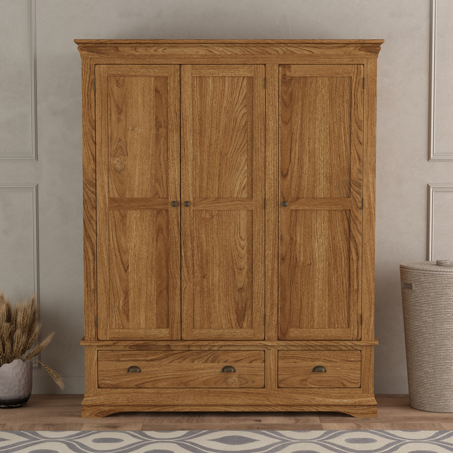 Burford Rustic Solid Oak Triple Wardrobe