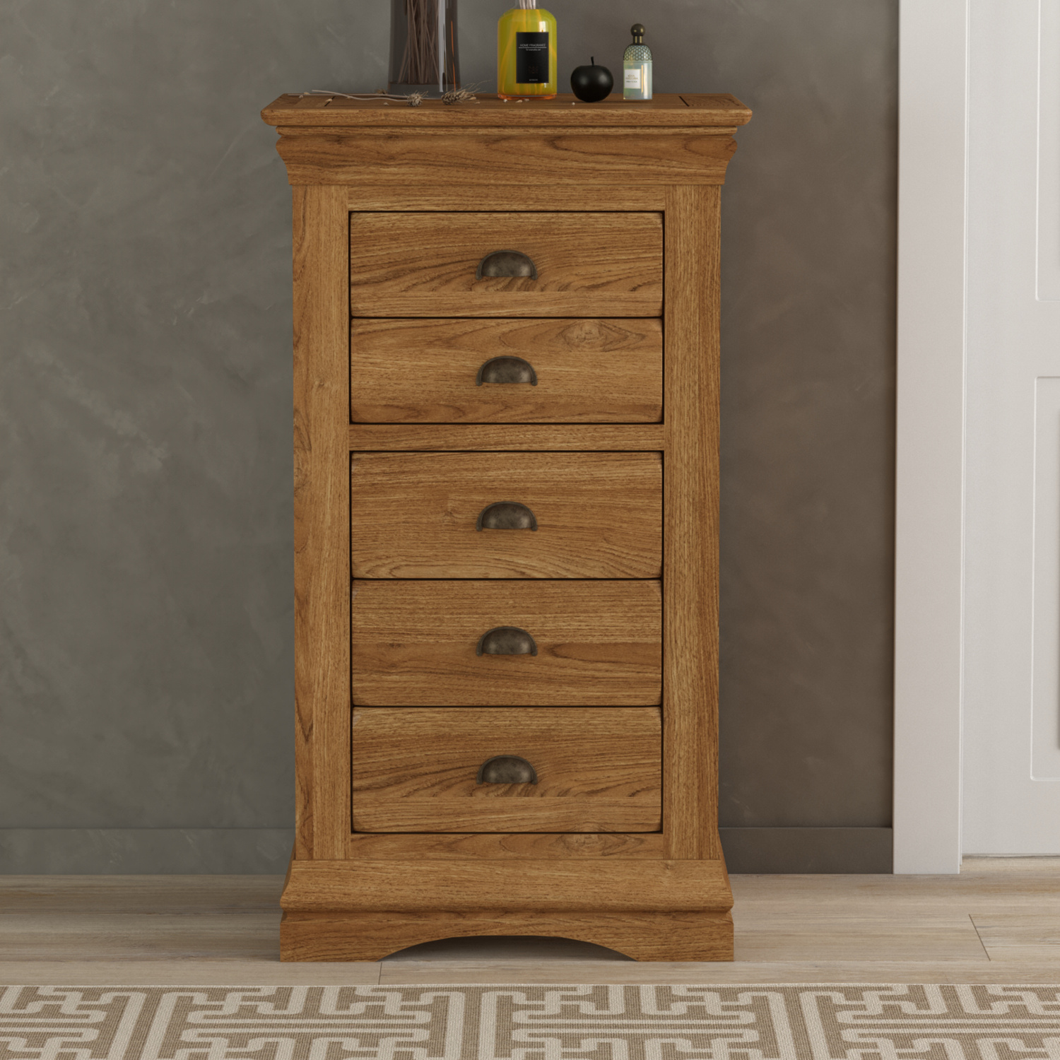 Burford Rustic Solid Oak 5 Drawer Tallboy