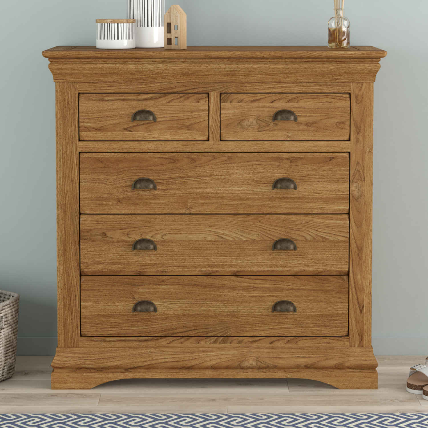 Burford Rustic Solid Oak 2 Over 3 Chest of Drawers