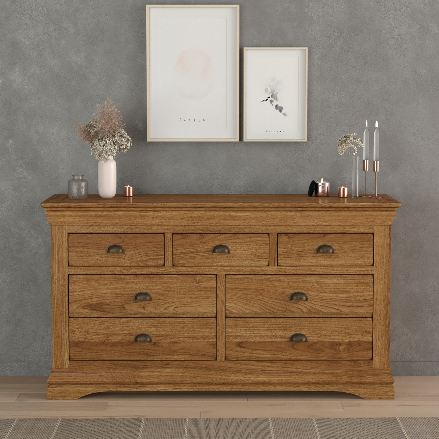 Burford Rustic Solid Oak Wide Chest of Drawers