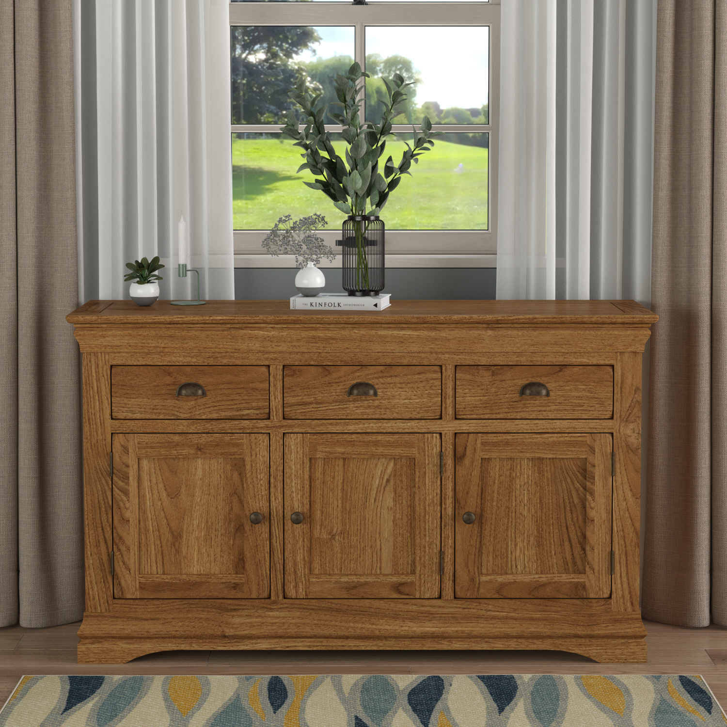 Burford Rustic Solid Oak Large Sideboard