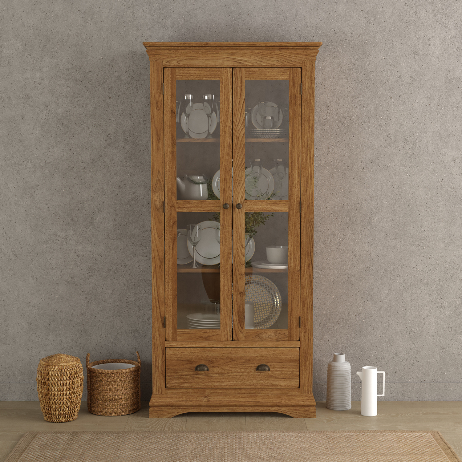 Burford Rustic Solid Oak Display Cabinet