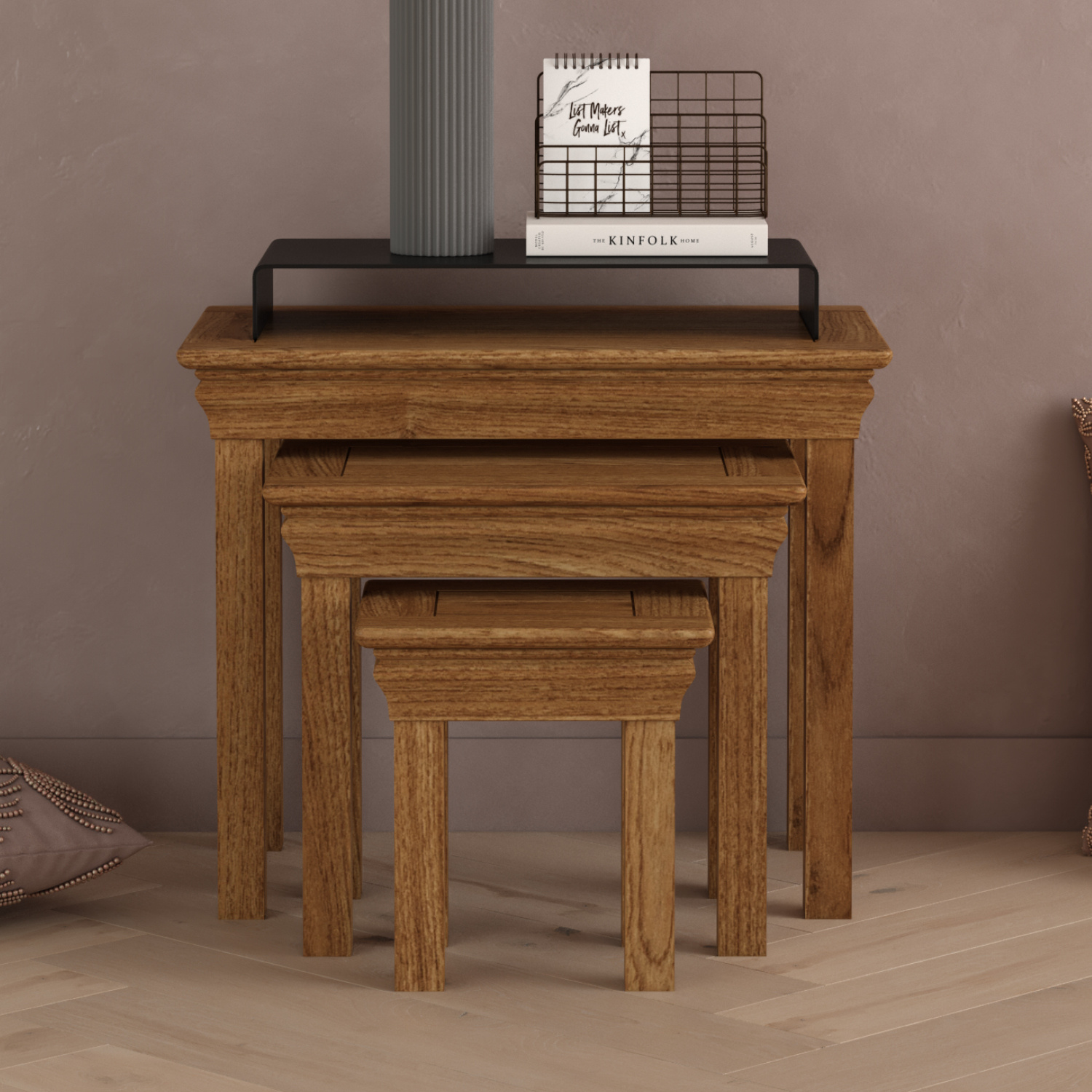 Burford Rustic Solid Oak Nest of Tables