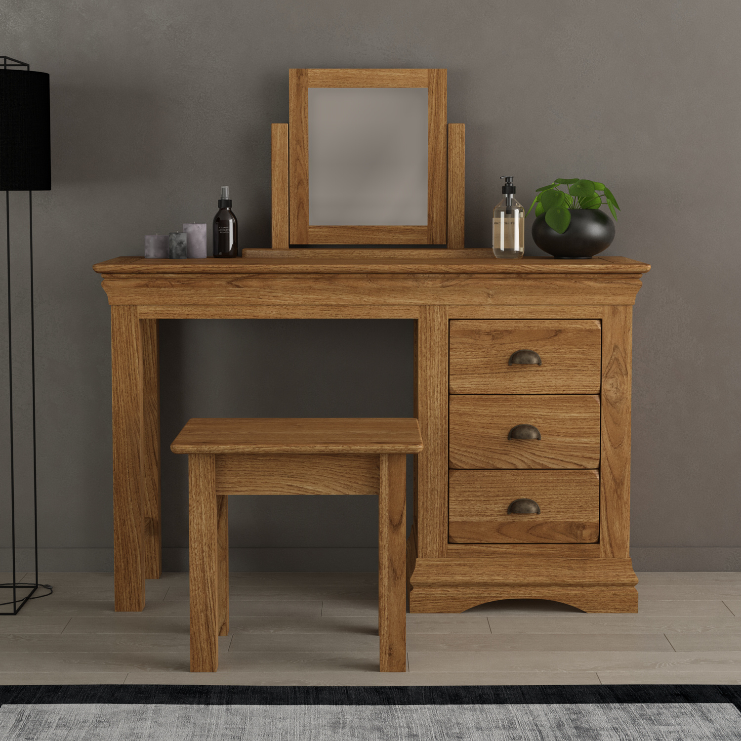 Burford Rustic Solid Oak Dressing Table Set