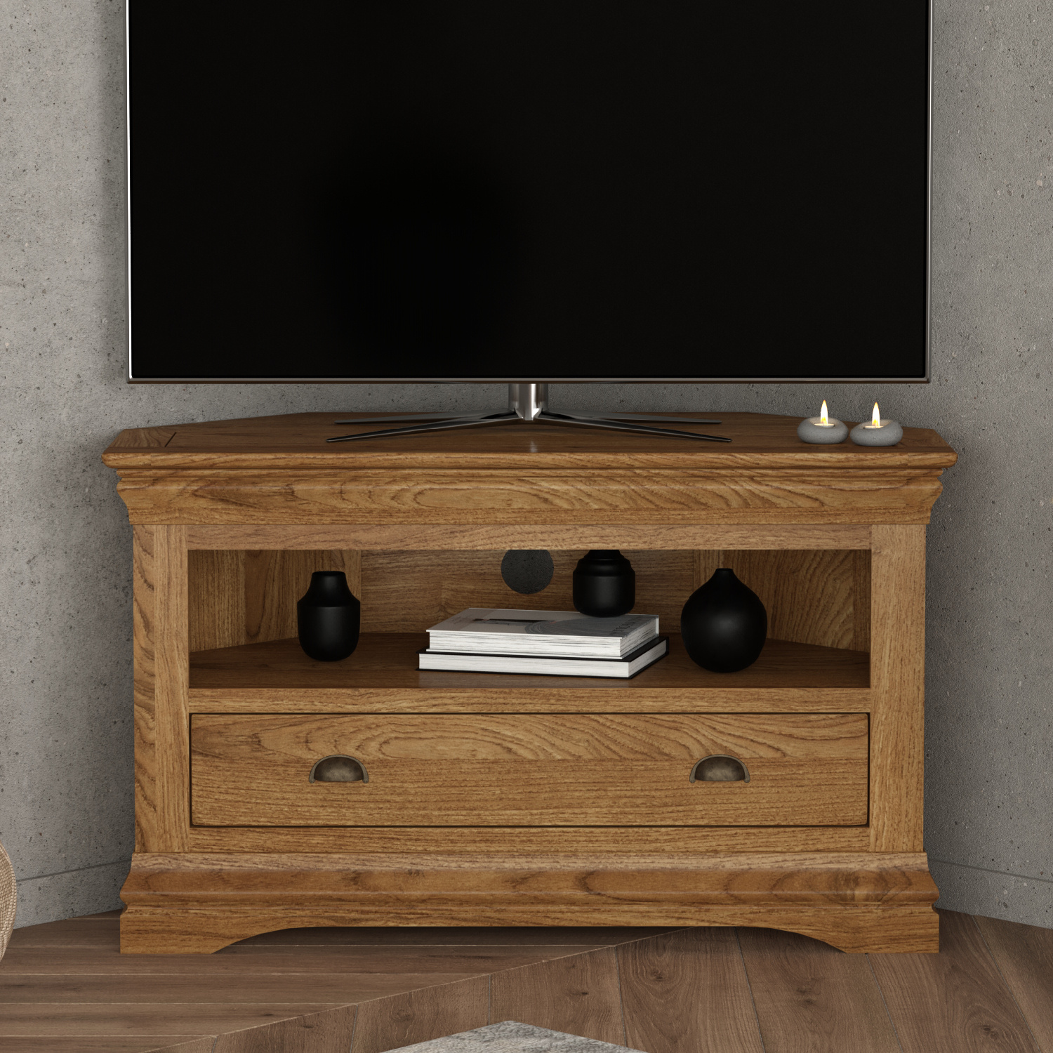 Burford Rustic Solid Oak Corner TV Unit