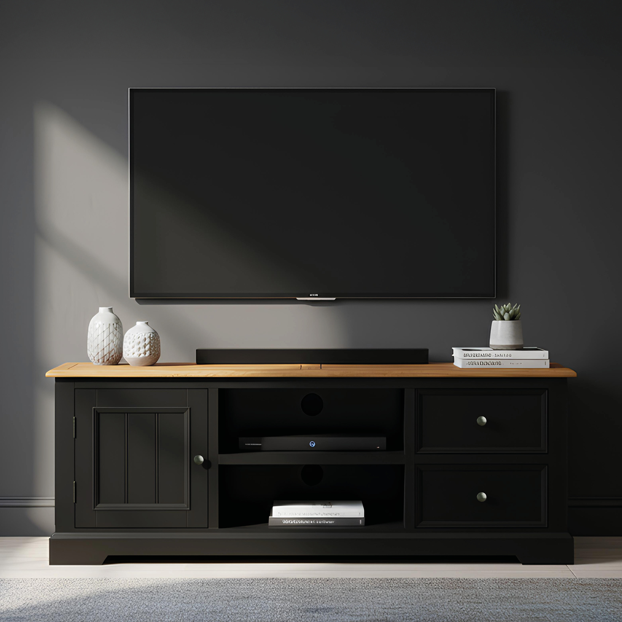 Charlton Oak And Black Painted Super Wide Tv Cabinet