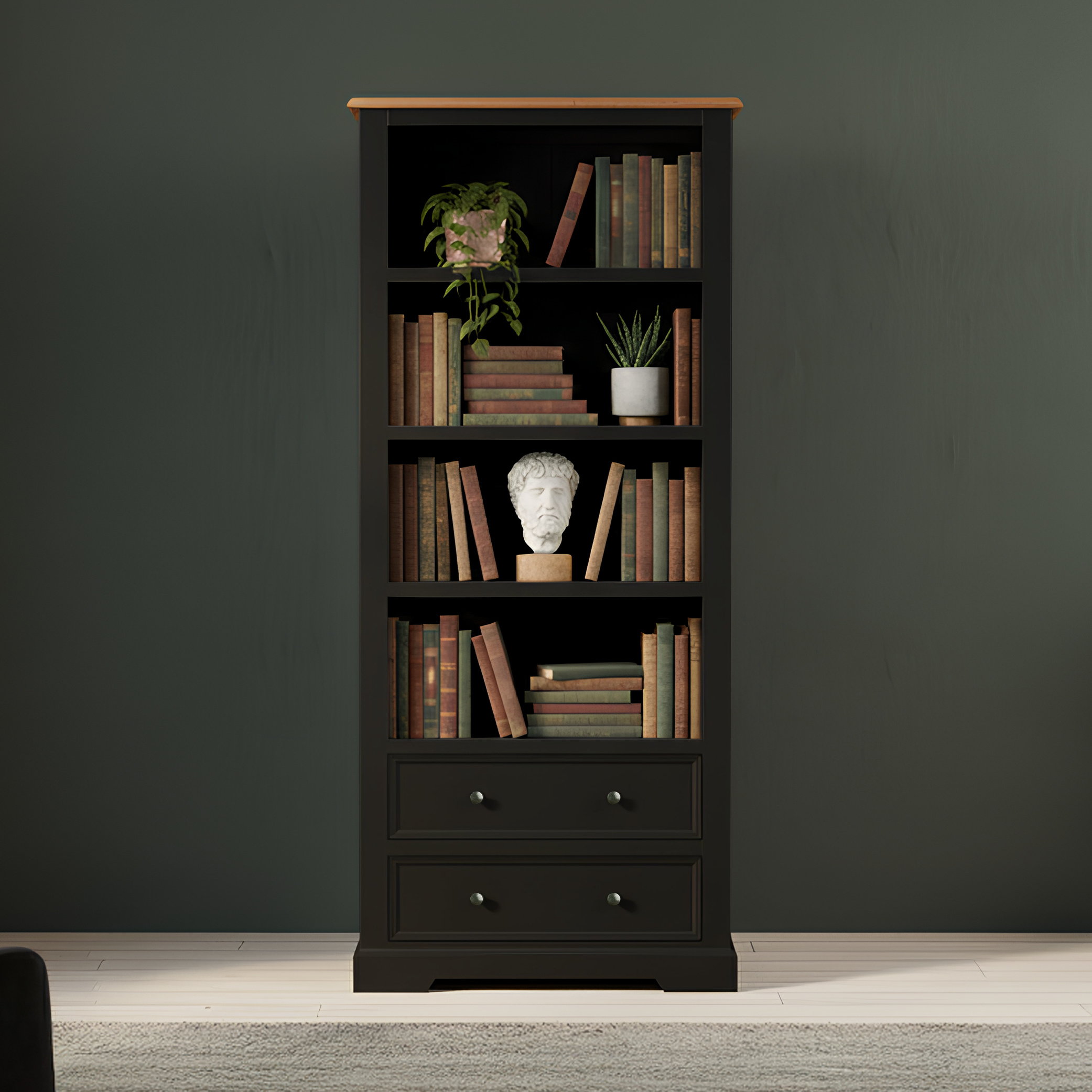Charlton Oak And Black Painted Tall Bookcase