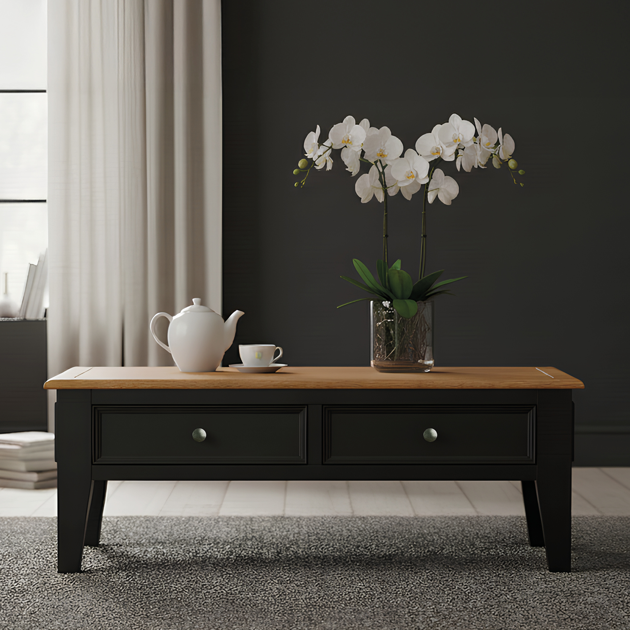 Charlton Oak And Black Painted 4 Drawer Coffee Table