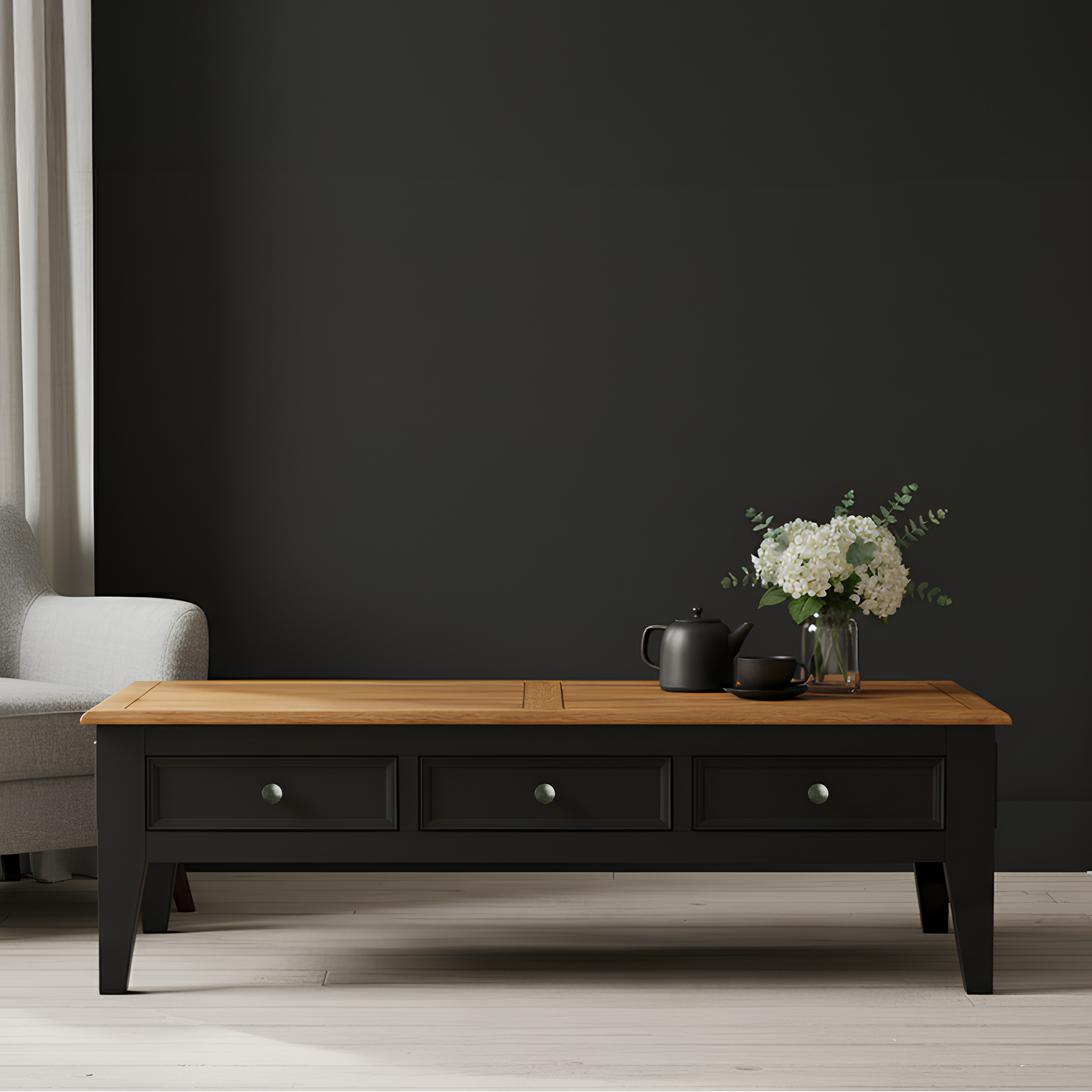 Charlton Oak And Black Painted Extra Large 6 Drawer Coffee Table