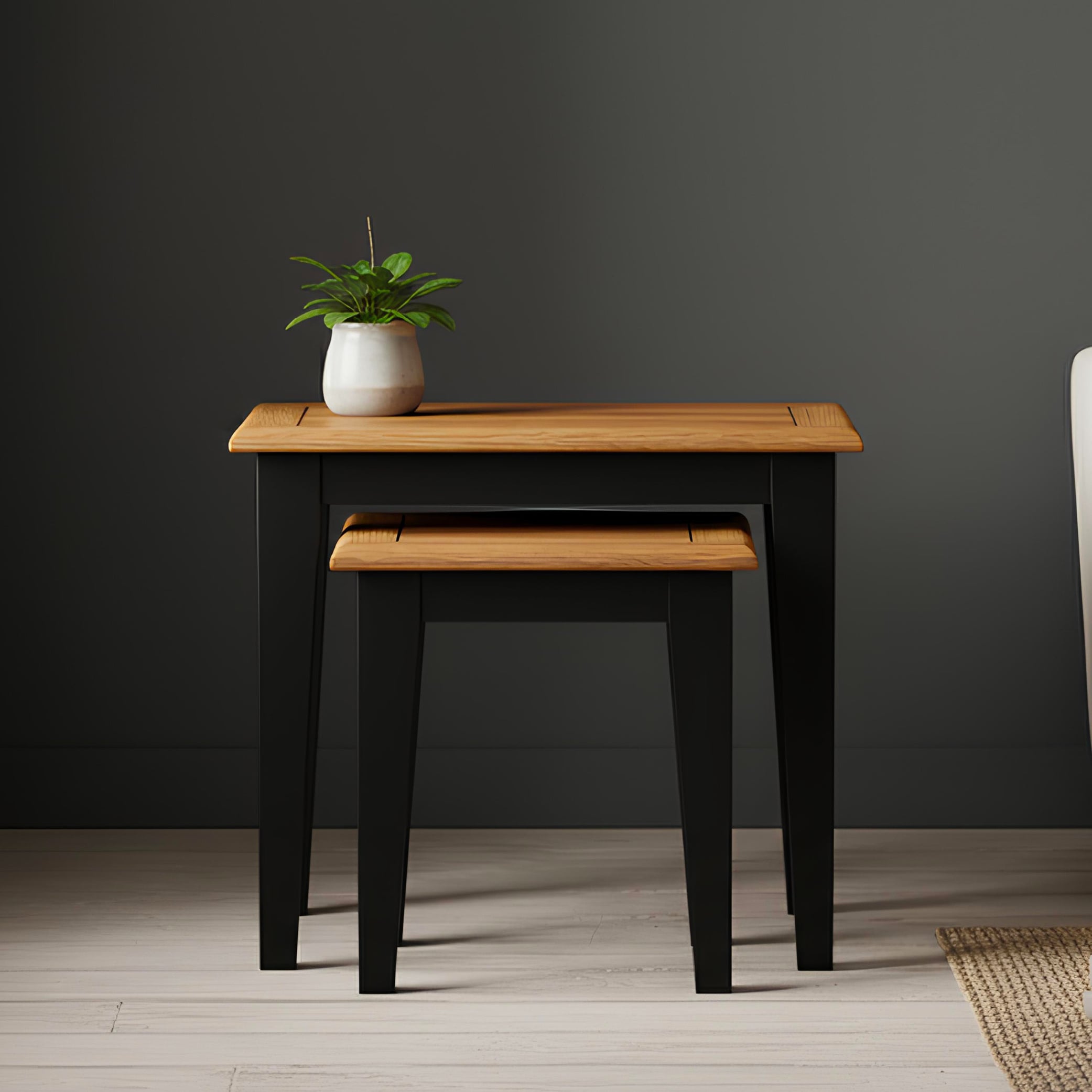 Charlton Oak And Black Painted Nest Of Tables