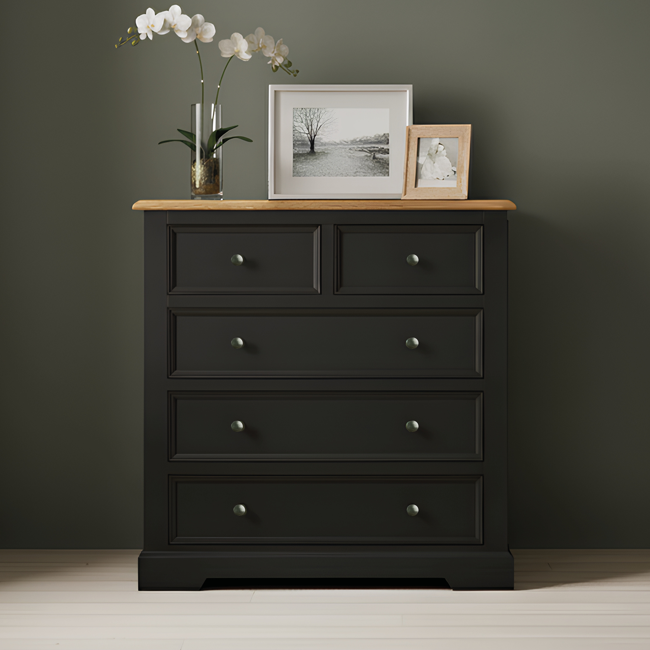 Charlton Oak And Black Painted 2 Over 3 Chest Of Drawers