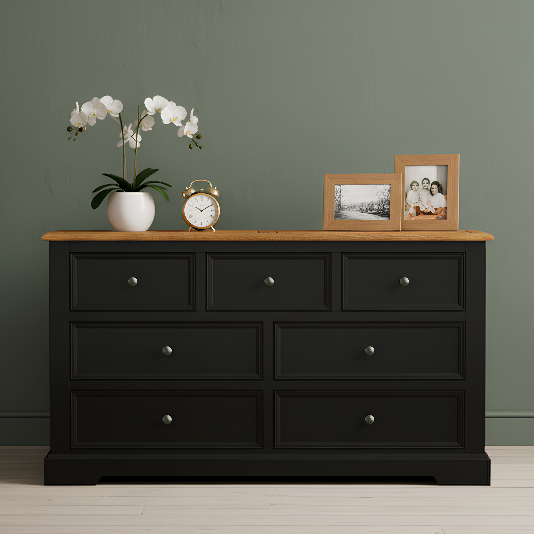 Charlton Oak And Black Painted Wide Chest Of Drawers