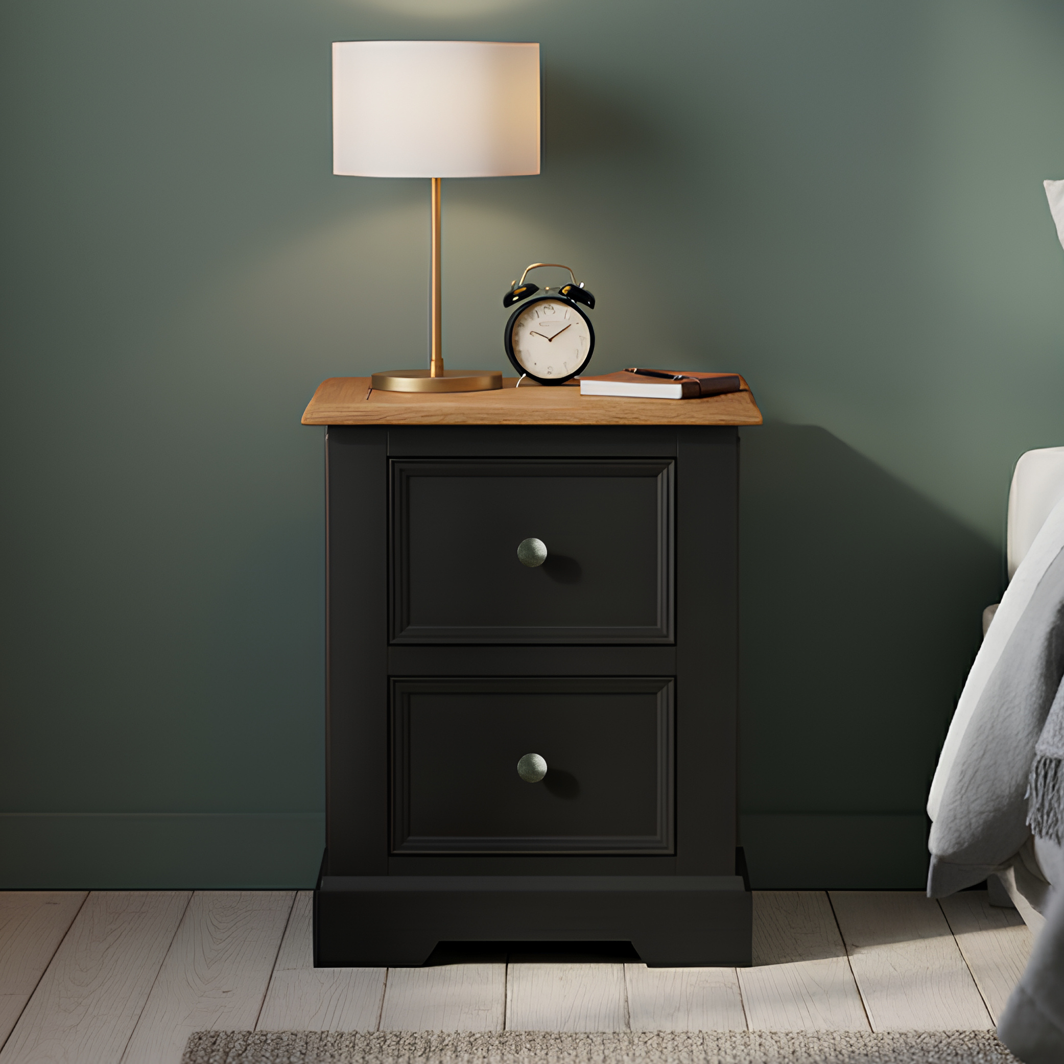 Charlton Oak And Black Painted 2 Drawer Bedside Table