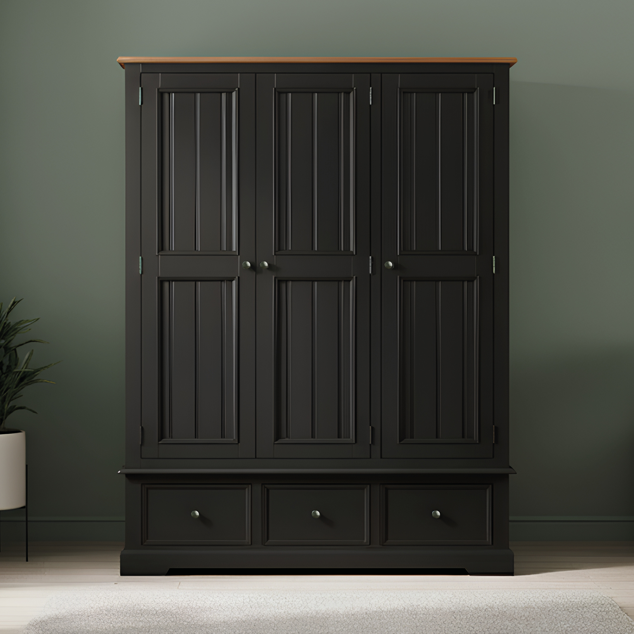 Charlton Oak And Black Painted Triple Wardrobe