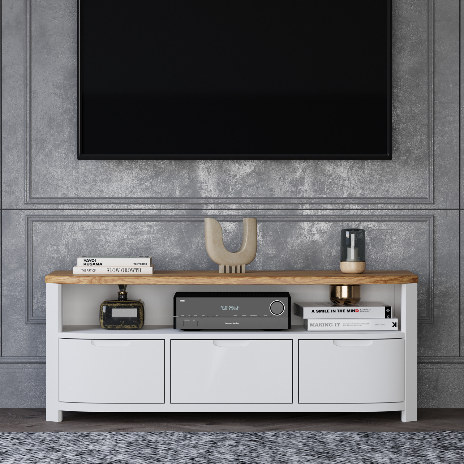 Bradwell Oak And Signal White Painted Large Tv Unit