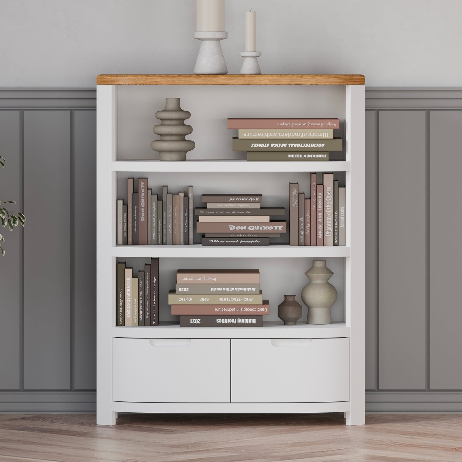 Bradwell Oak And Signal White Painted Small Bookcase