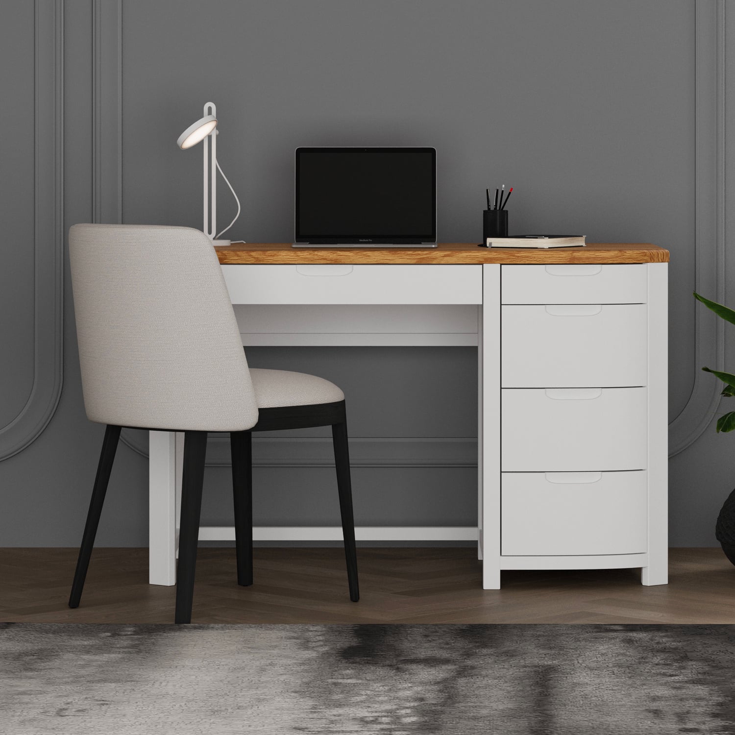 Bradwell Oak And Signal White Painted Computer Desk