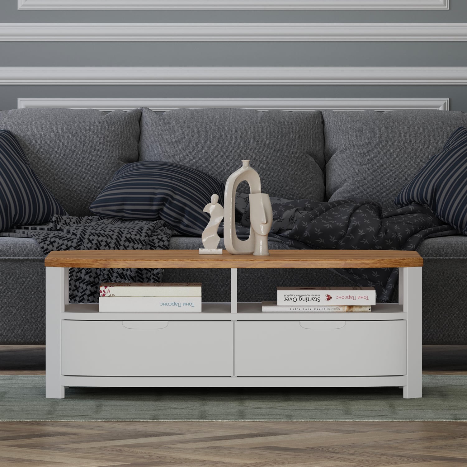 Bradwell Oak And Signal White Painted 4 Drawer Coffee Table