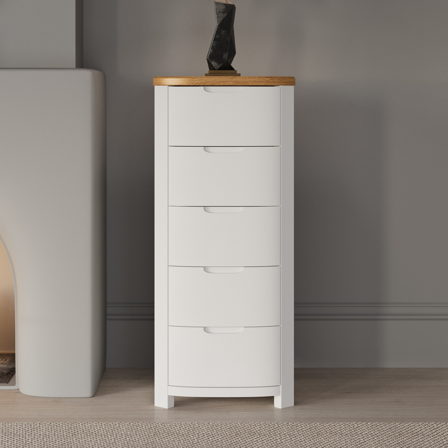 Bradwell Oak And Signal White Painted 5 Drawer Tallboy