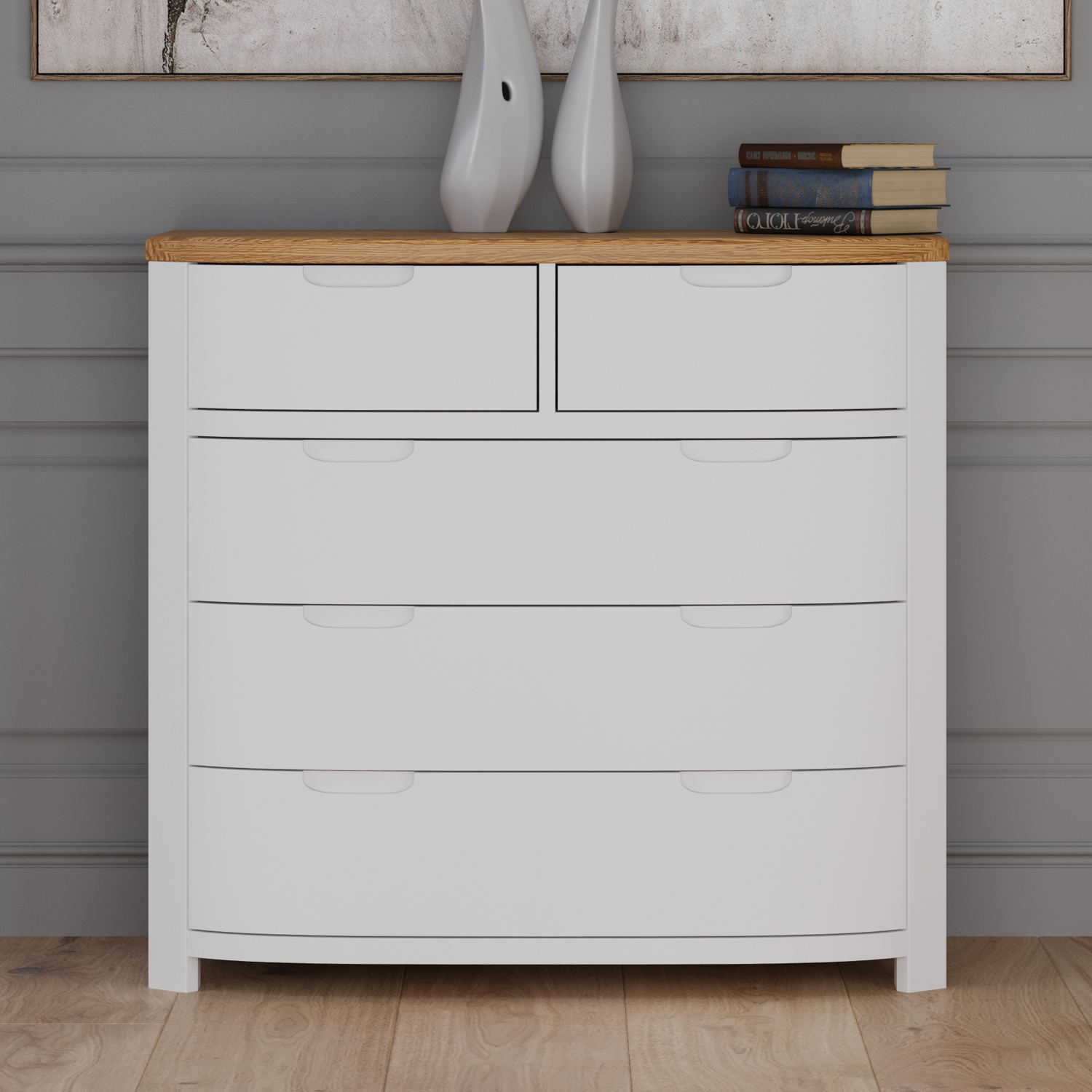 Bradwell Oak And Signal White Painted 2 Over 3 Chest Of Drawers