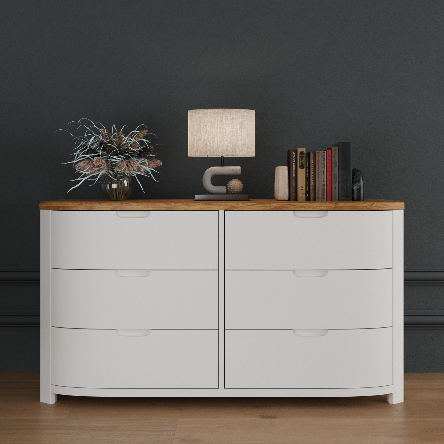 Bradwell Oak And Signal White Painted Wide Chest Of Drawers