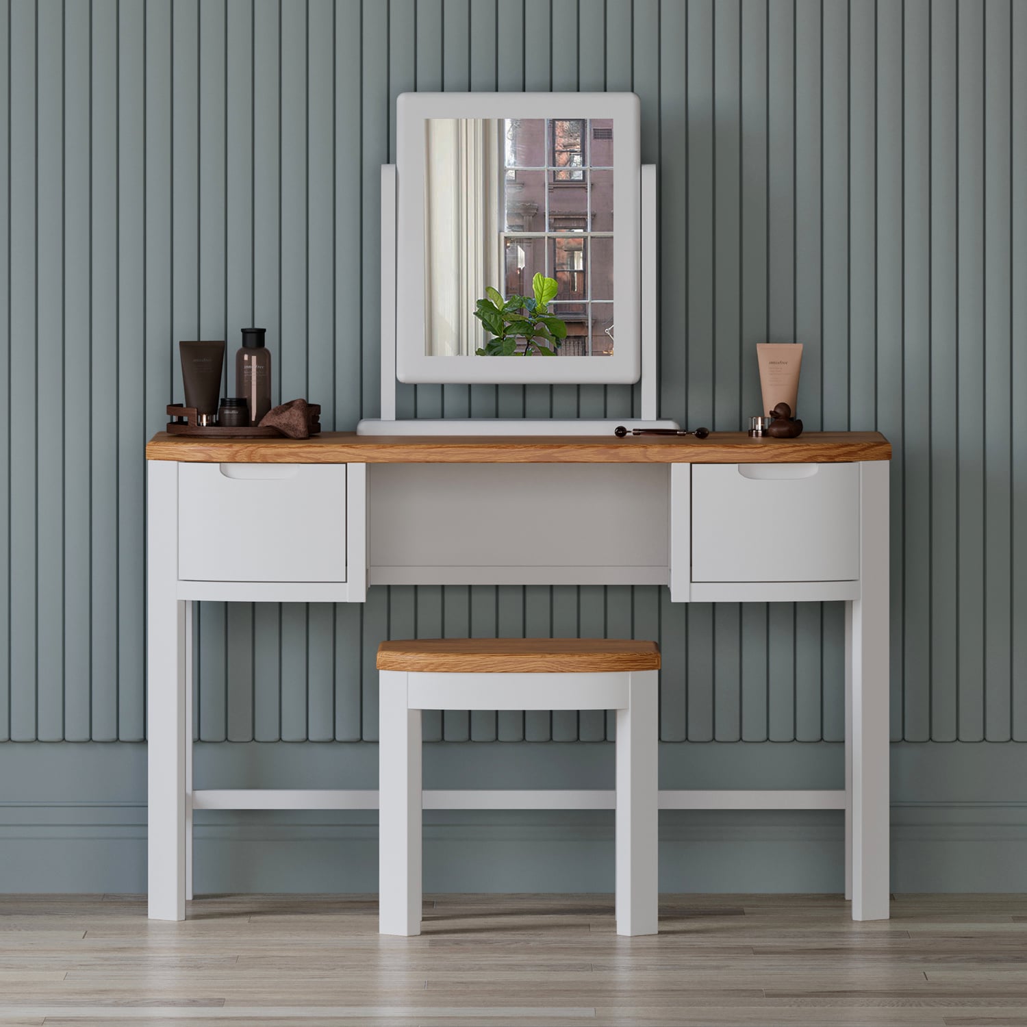 Bradwell Oak And Signal White Painted Dressing Table Set