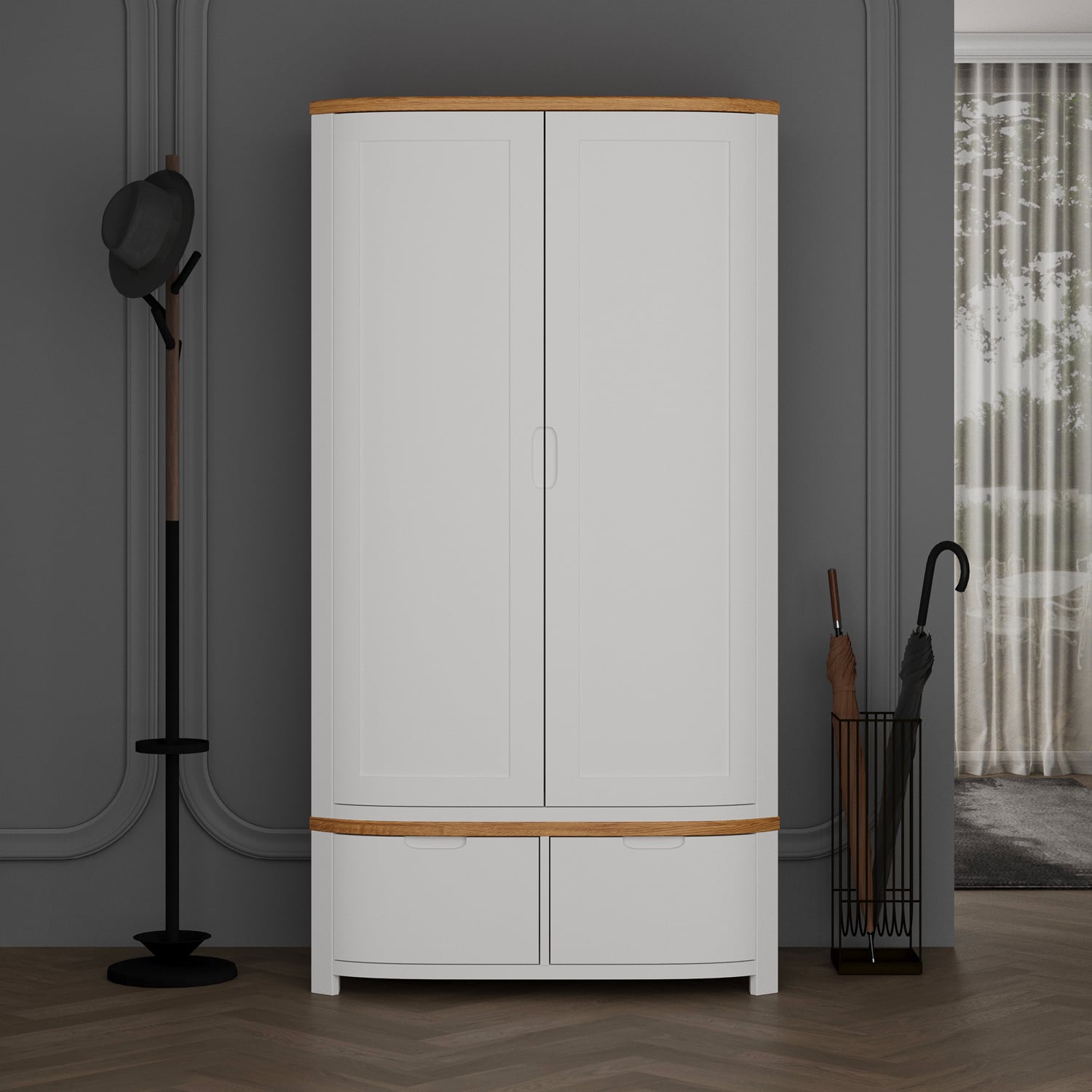 Bradwell Oak And Signal White Painted Double Wardrobe