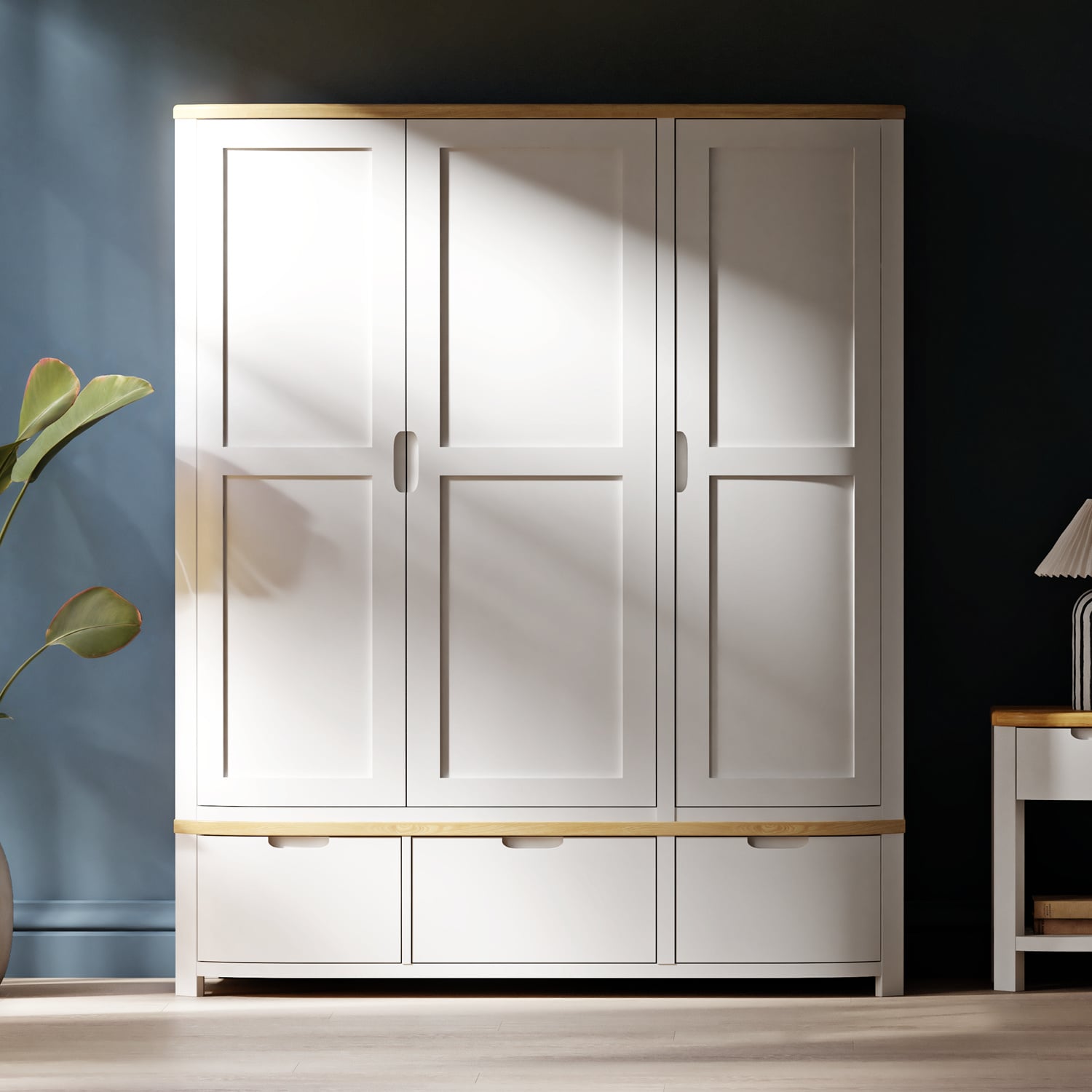 Bradwell Oak And Signal White Painted Triple Wardrobe