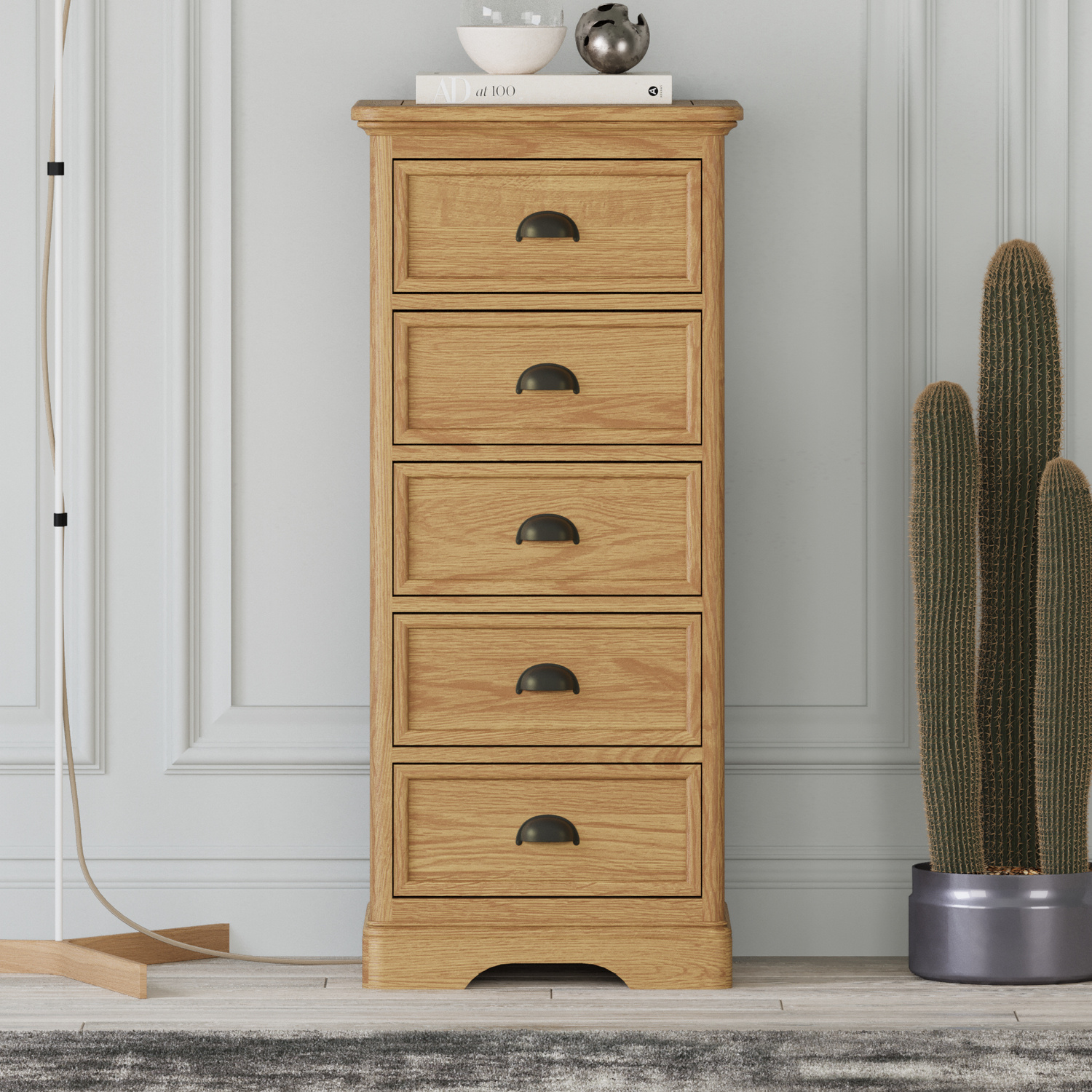 Cambridge Solid Oak 5 Drawer Tallboy