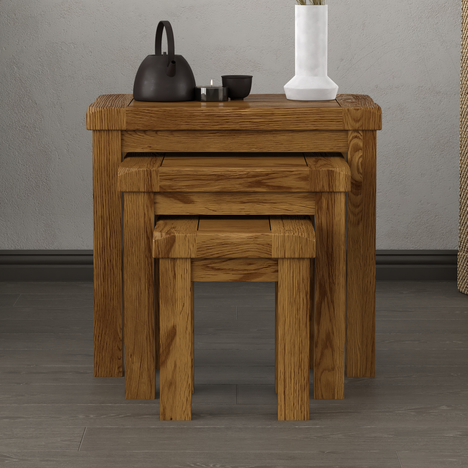 Harrogate Rustic Solid Oak Nest Of Tables