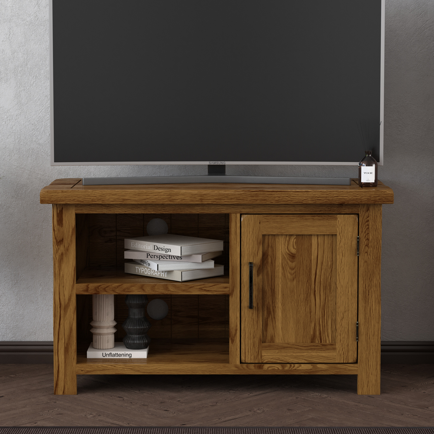 Harrogate Rustic Solid Oak Small Tv Cabinet
