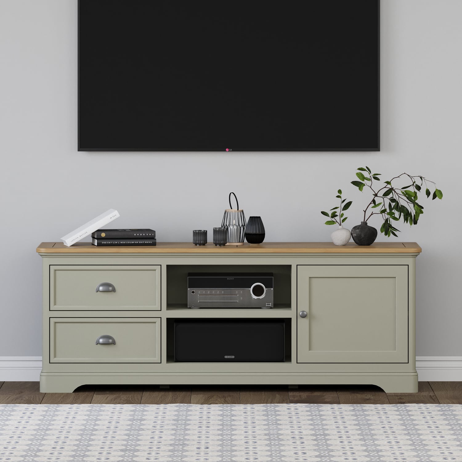 Brampton Soft Green Painted Super Wide Tv Cabinet