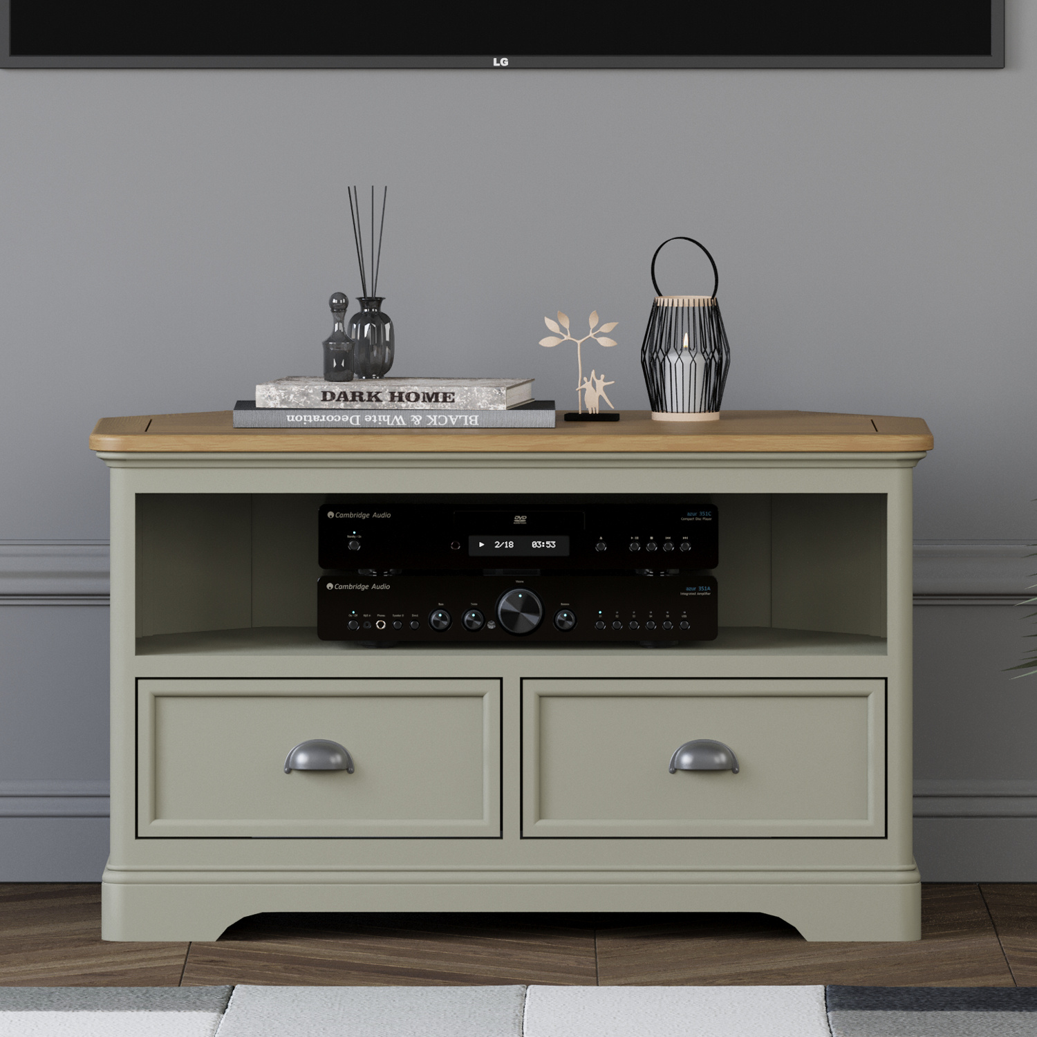 Brampton Soft Green Painted Corner Tv Cabinet