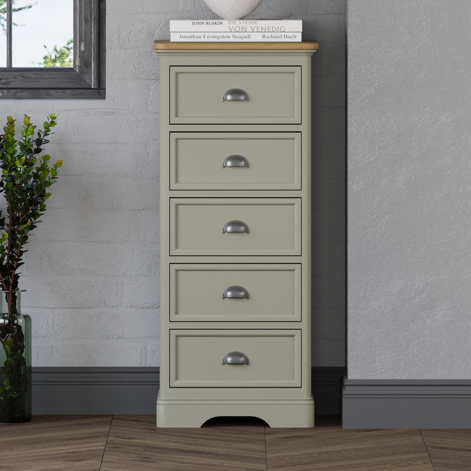 Brampton Soft Green Painted 5 Drawer Tallboy